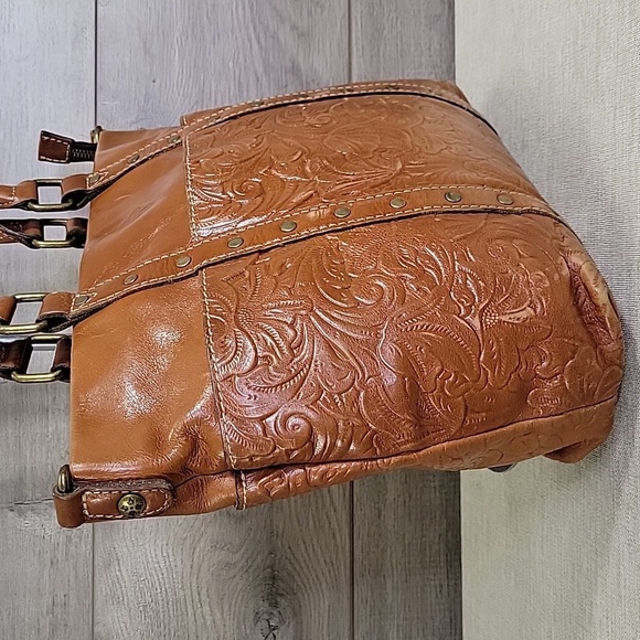 Patricia Nash Talloria Tooled Brown Leather Tote Shoulder Bag Handbag Purse - Picture 3 of 12